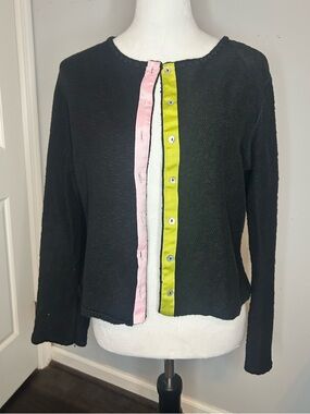 Willow 100% Cotton Cardiagn with Pink and Lime Grosgrain at Button Closure